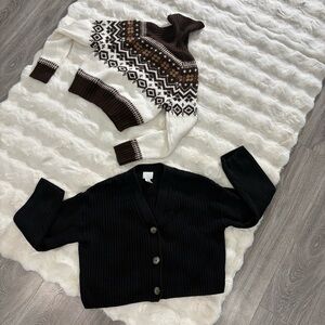 AmericanEagle|H&M 2 chunky rib knit cardigan &  fair isle turtle neck sweaters S